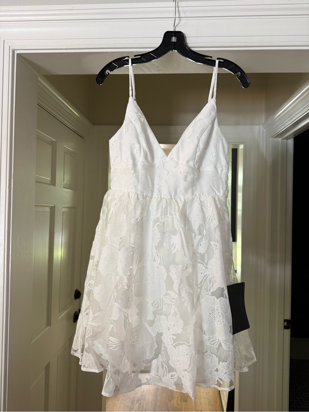 Lulu's White Floral Jacquard Lace V-Neck Mini Dress